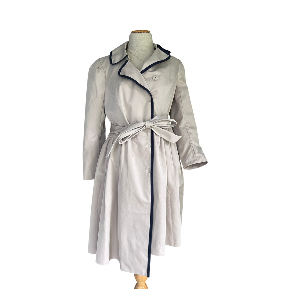 Elevenses Trench‎ Coat Size 6 M Belted Contrast Trim Butterfly Preppy Old Money